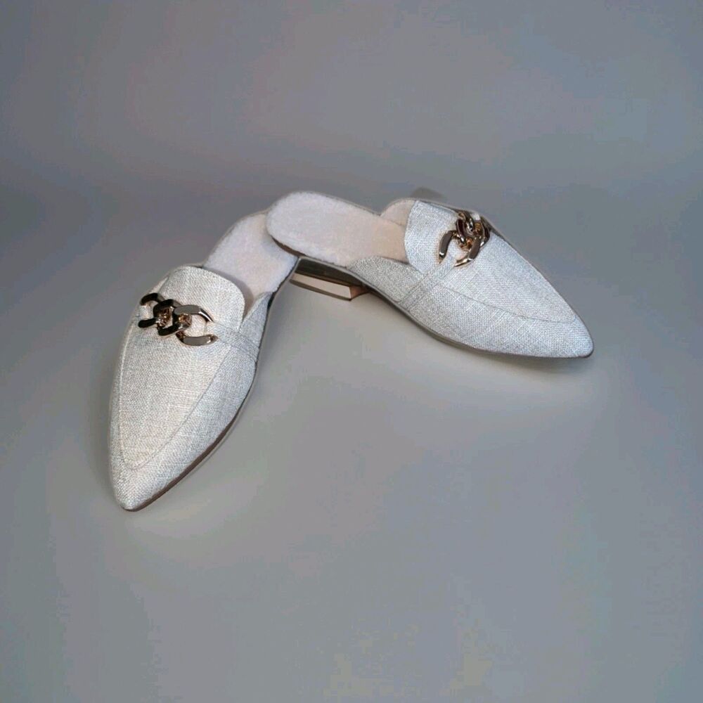 Easy Smile Flat Beige Mules Sherpa-Lined Loafers Women's Sz 10
